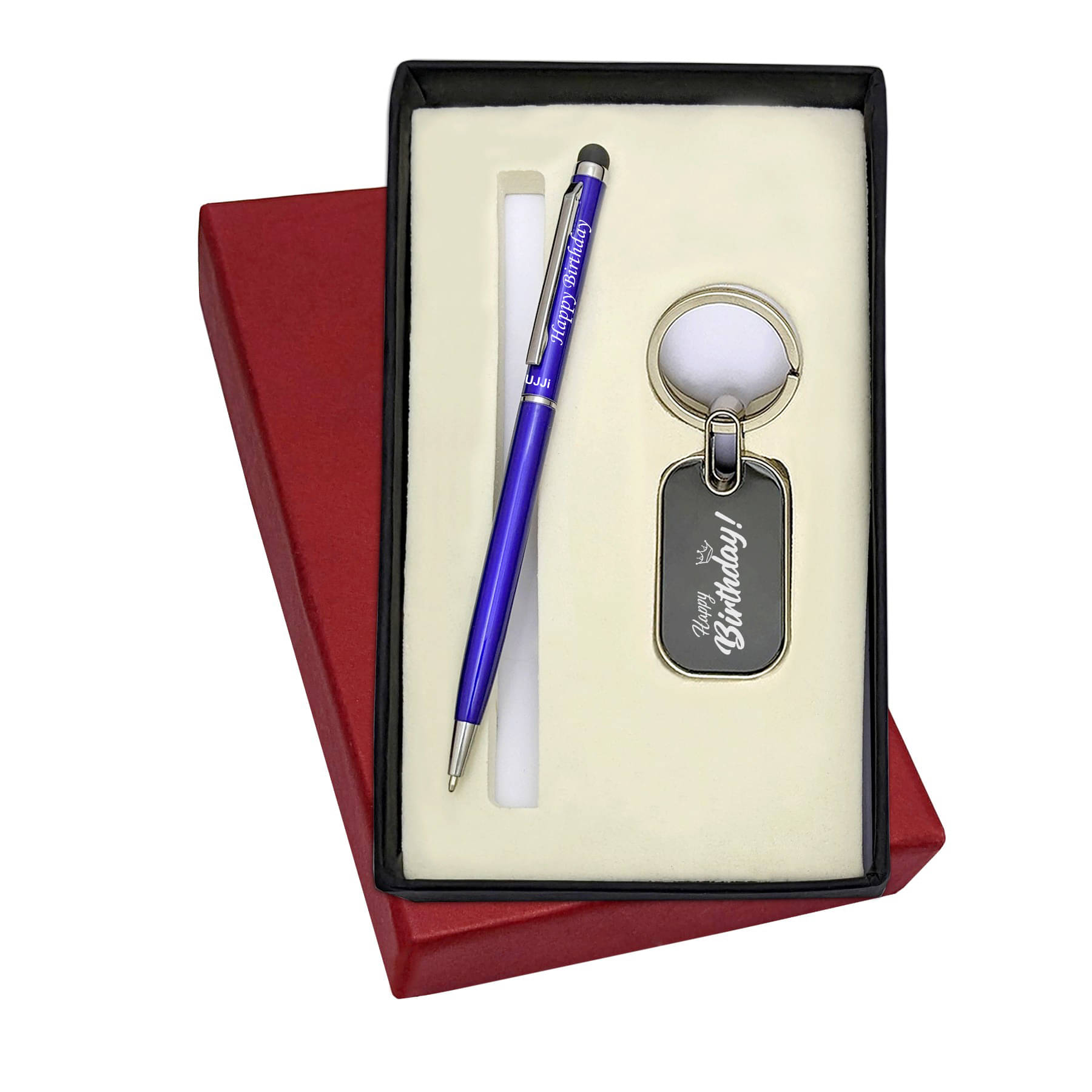     			UJJi 2in1 Happy Birthday Engraved Blue Color Slim Design Pen and Keyring