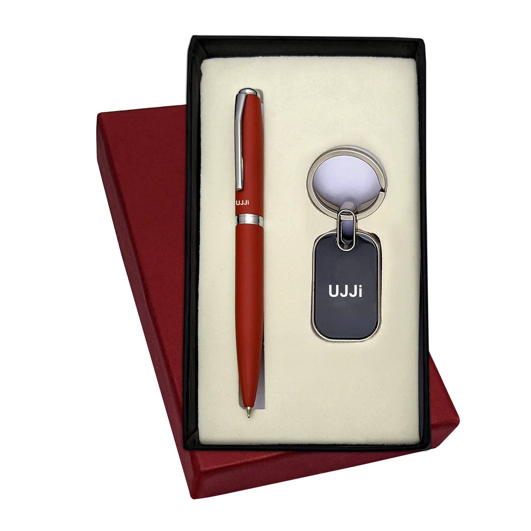     			UJJi 2in1 Set in Matte Orange Color Ball Point Pen and Keychain