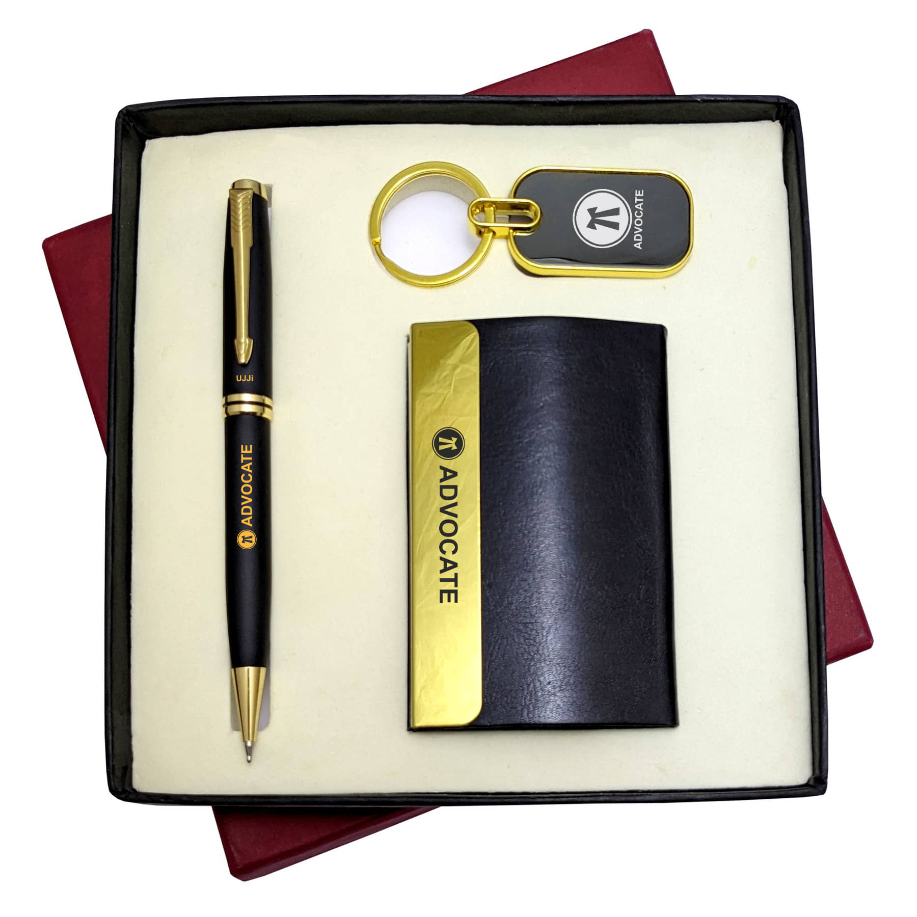UJJi 3in1 Advocate Logo Set with Black Ball Pen, Keychain and ATM Card Holder
