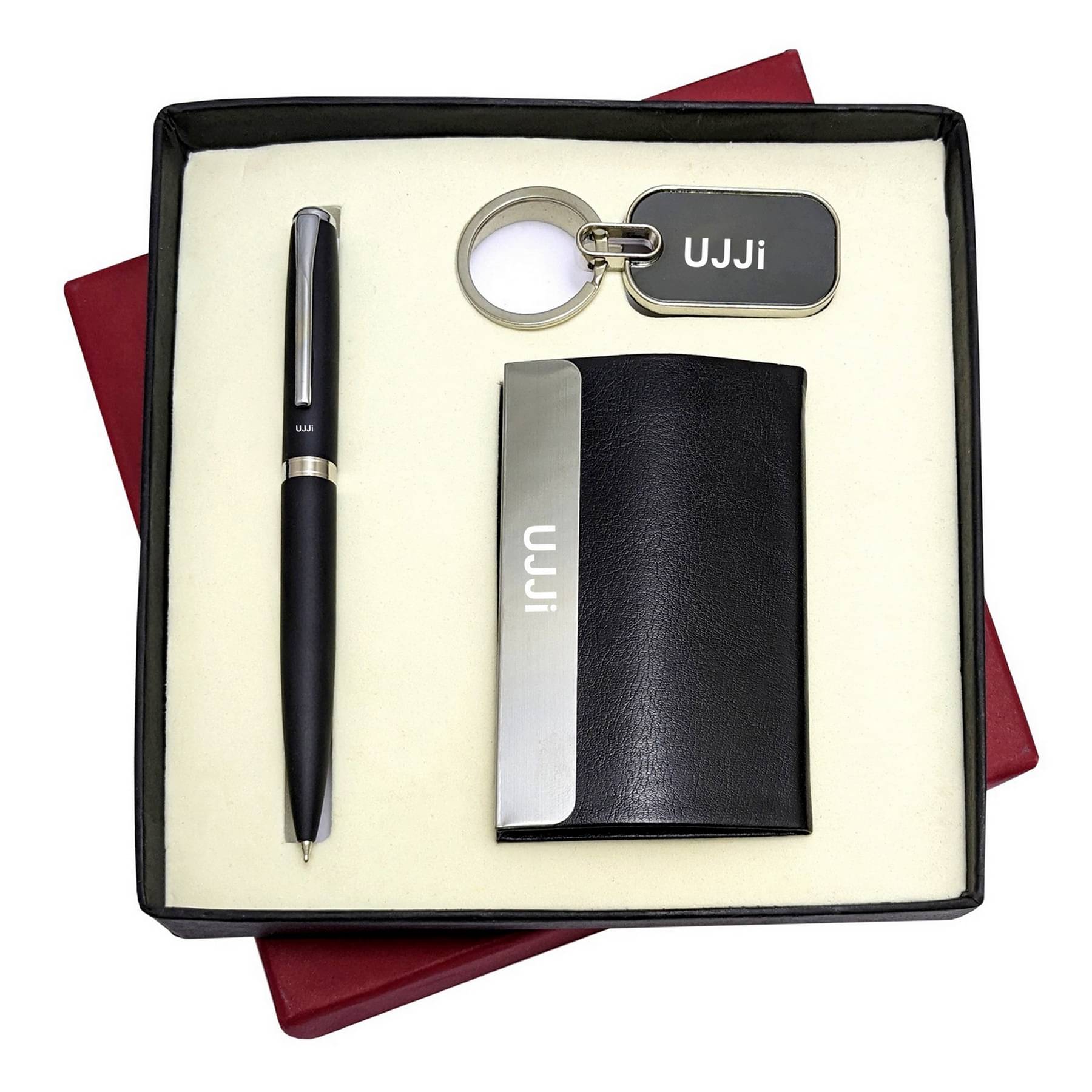     			UJJi 3in1 Combo Set with Black Body Ball Pen, Keychain and ATM Card Holder