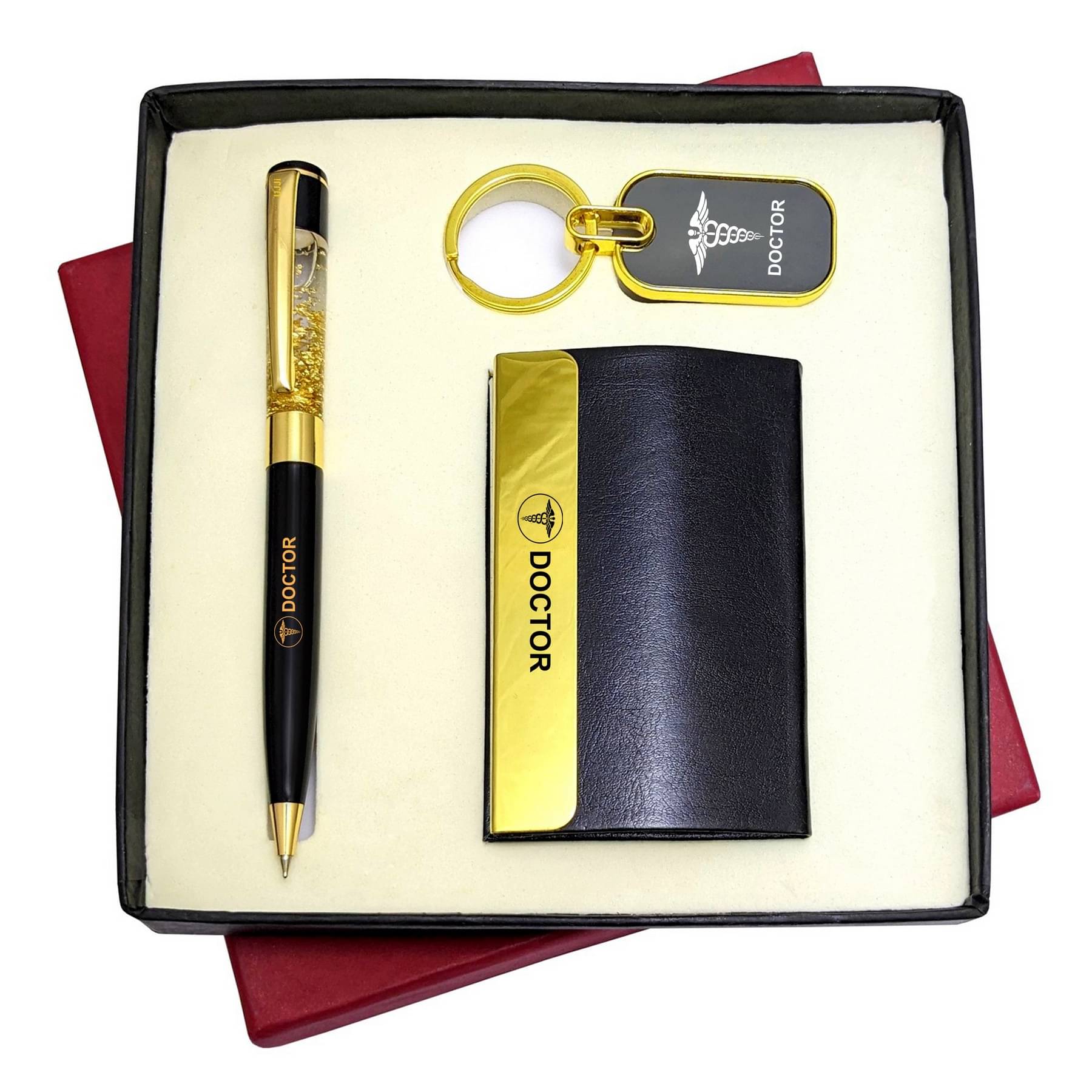     			UJJi 3in1 Doctor Logo Combo Set with Gold Gel Filled Pen, Keychain & ATM Card Holder