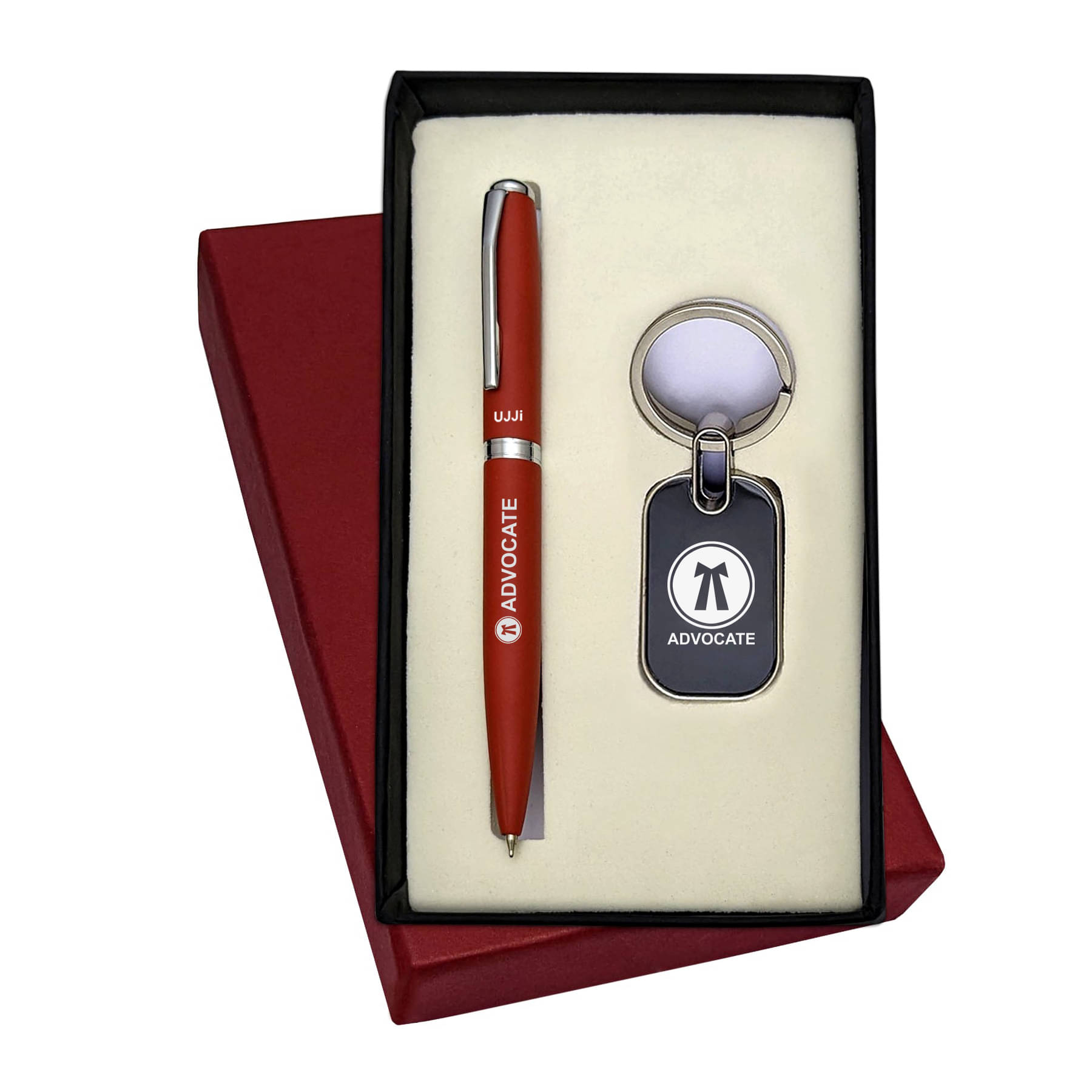     			UJJi Advocate Logo Engraved 2in1 Set with Orange Ballpen and Keychain