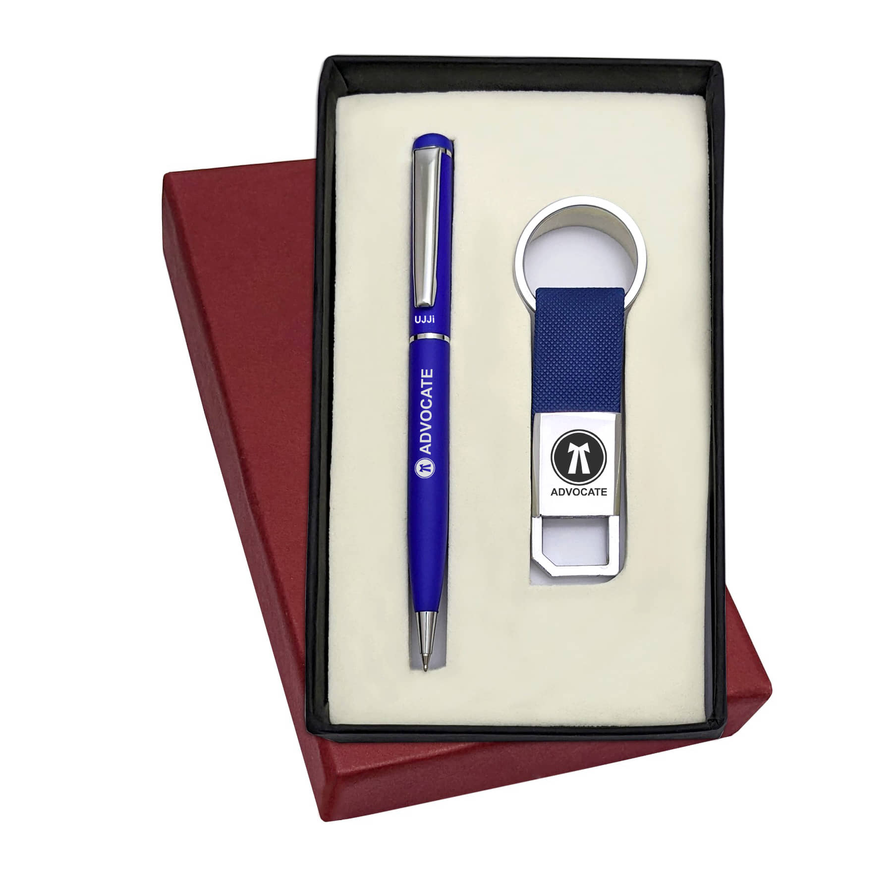 UJJi Advocate Logo Printed Slim Design Blue Color Metal Ball Pen & Hook Keychain