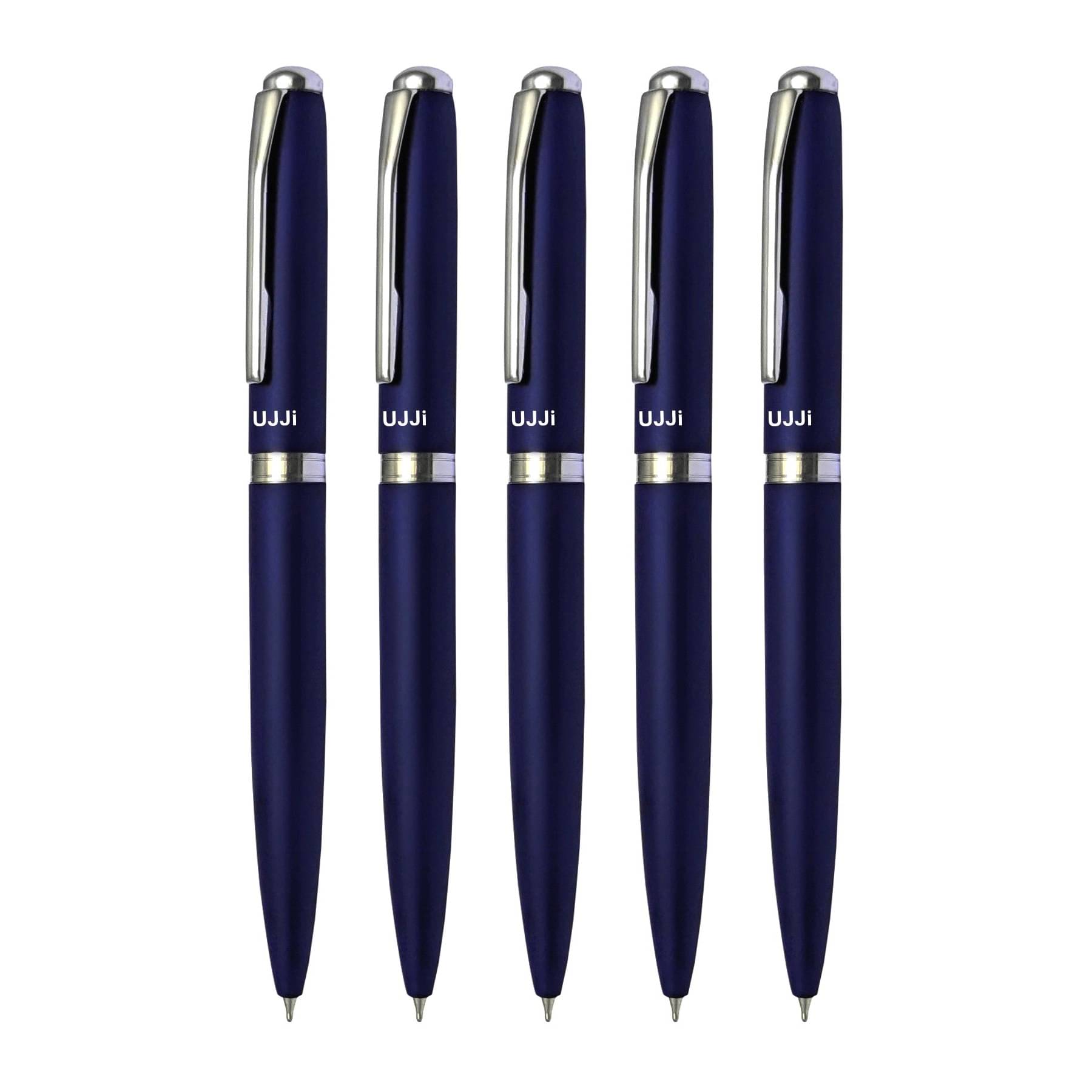     			UJJi Blue Color Matte Finish Body Pack of 5 Twist Mechanism (Blue Ink) Metal Ball Pen