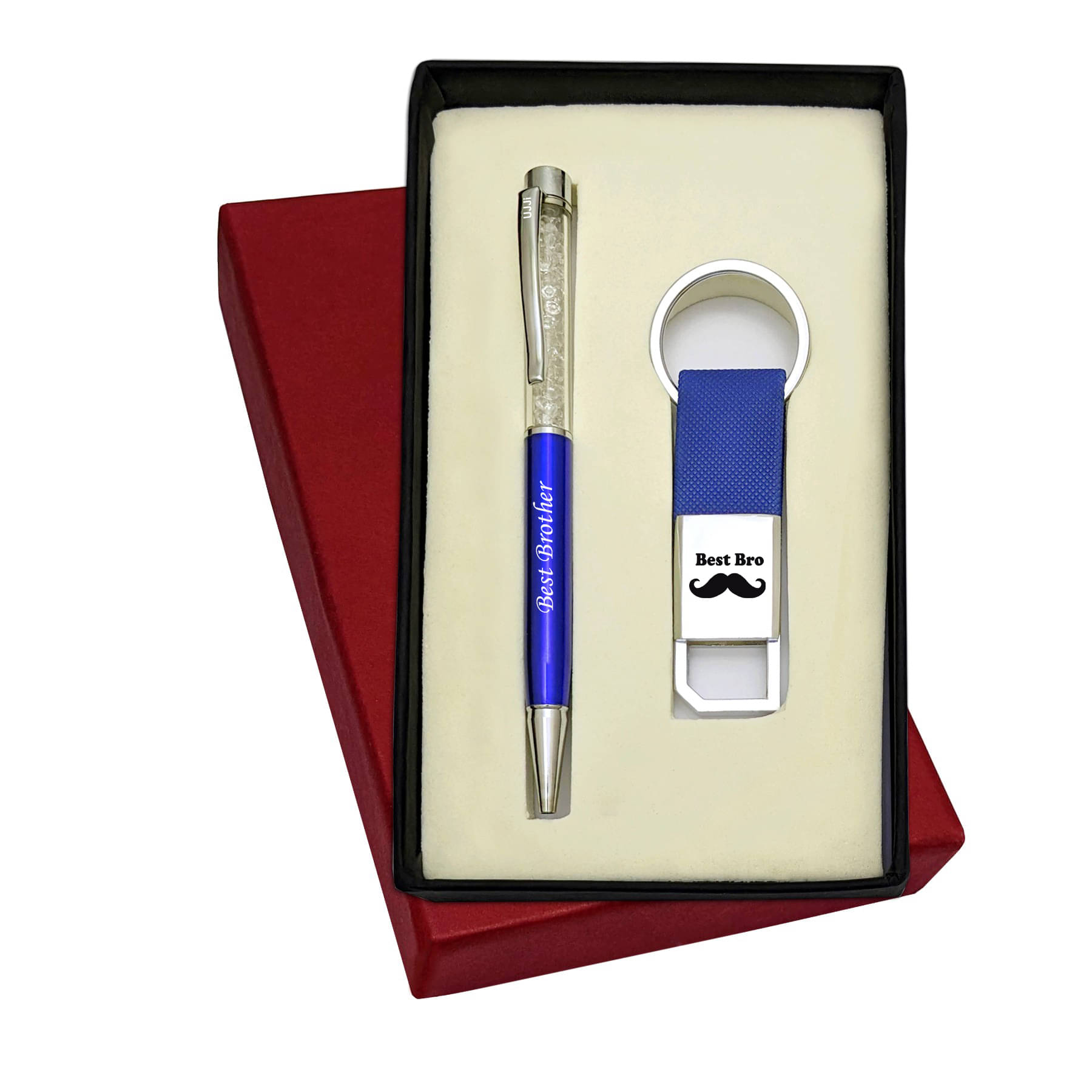     			UJJi Bst Bro Printed 2in1 Combo with Cristal Filled Metal Blue Pen with Hook Keychain