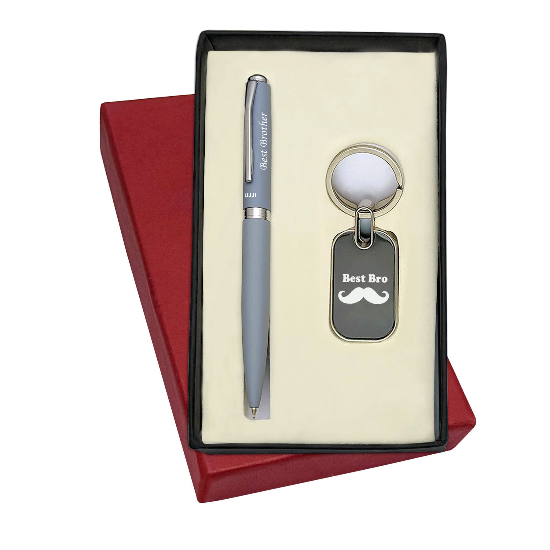     			UJJi Bst Bro Printed Matte Grey Colour Ball Pen and Keychain