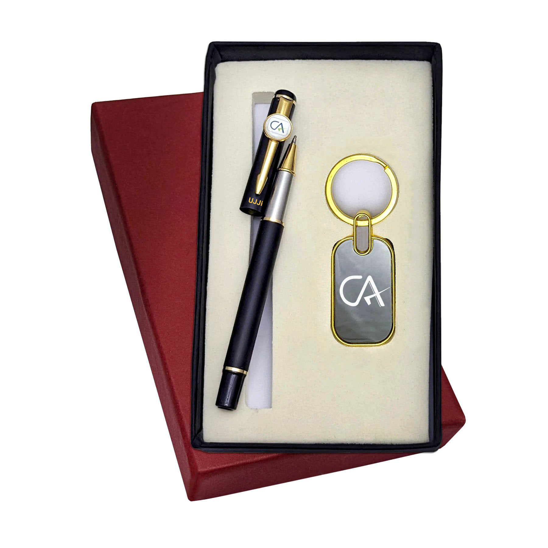 UJJi CA Logo Gifts 2in1 Golden Part with Long Metal Refill Pen with Keychain