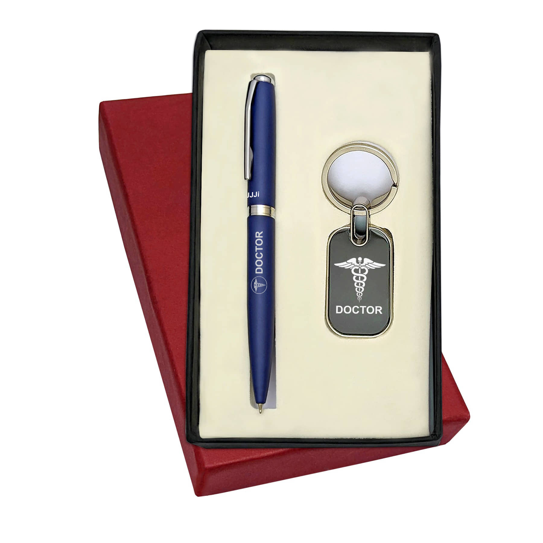 UJJi Doctor Logo Engraved Matte Finish Blue Colour Ballpen and Keychain