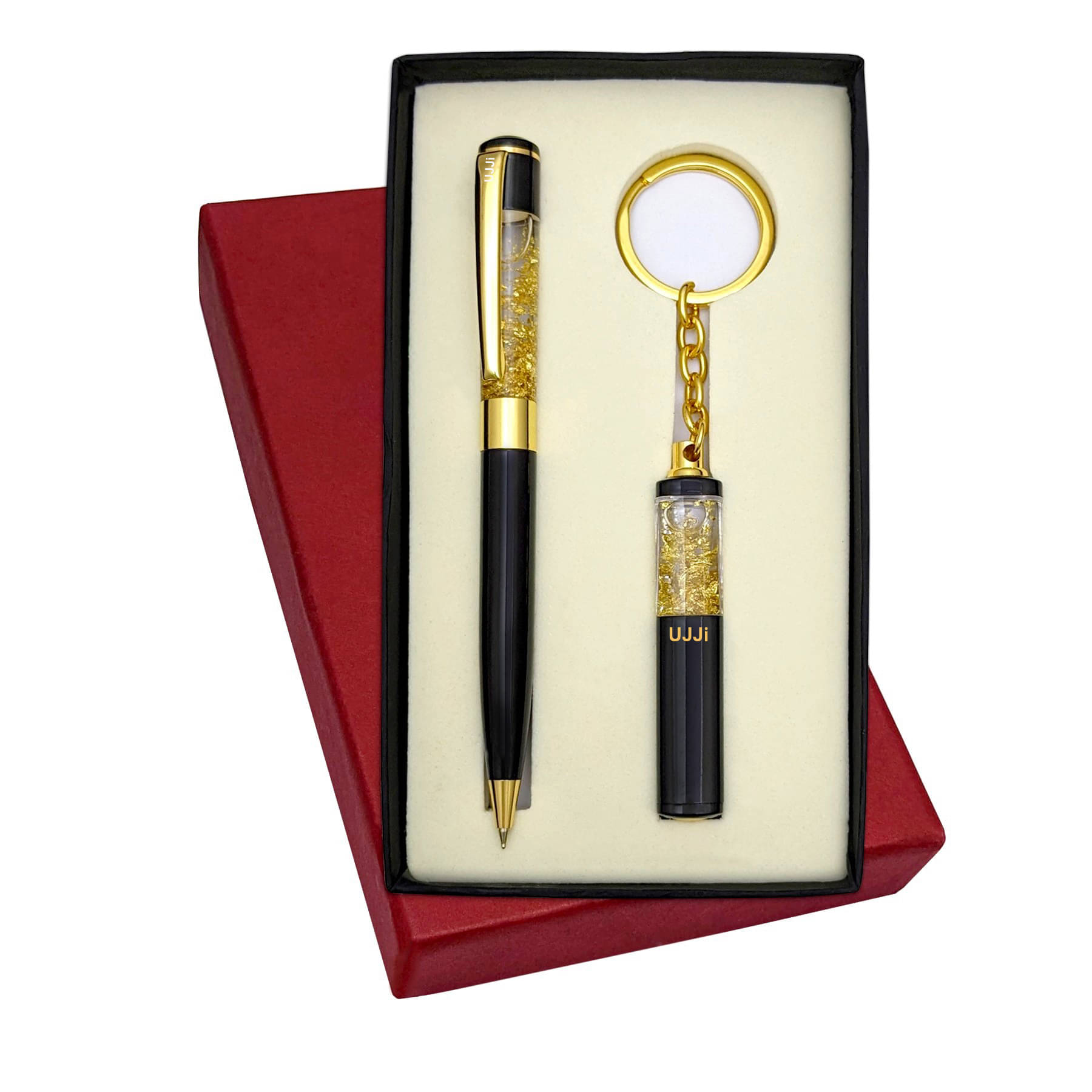     			UJJi Golden Gel Filled Brass Body Ball Pen & Gel Filled Keychain