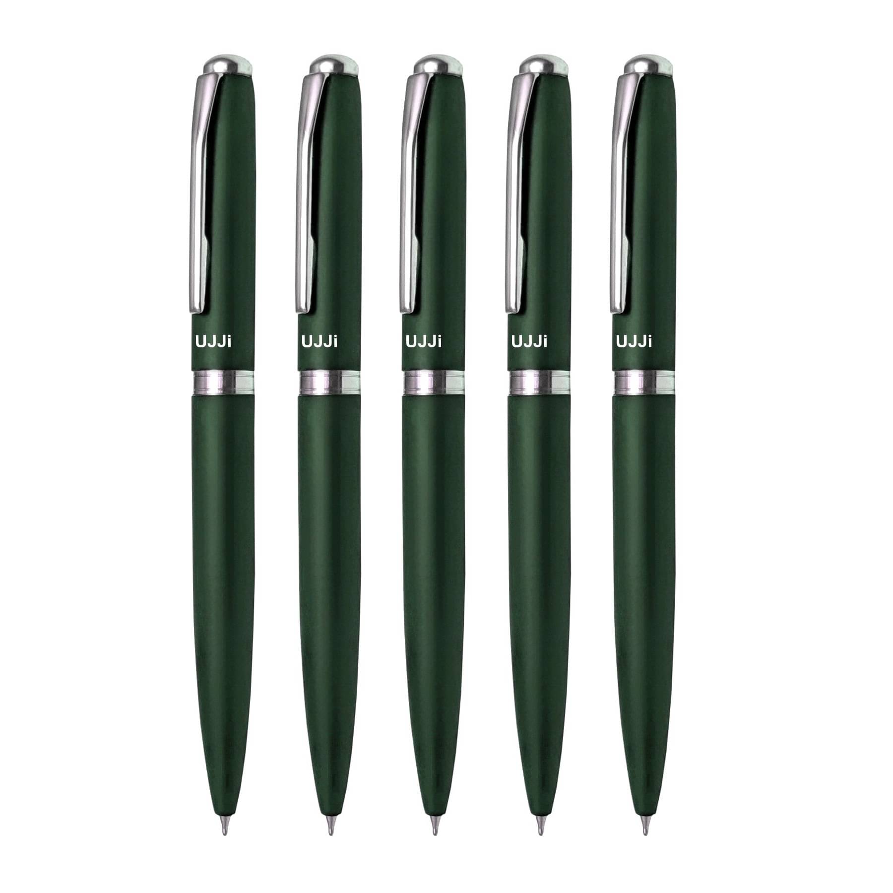 UJJi Green Color Matte Finish Body Pack of 5 Twist Mechanism (Blue Ink) Metal Ball Pen UJJi Green Color Matte Finish Body Pack of 5 Twist Mechanism (Blue Ink) Metal Ball Pen