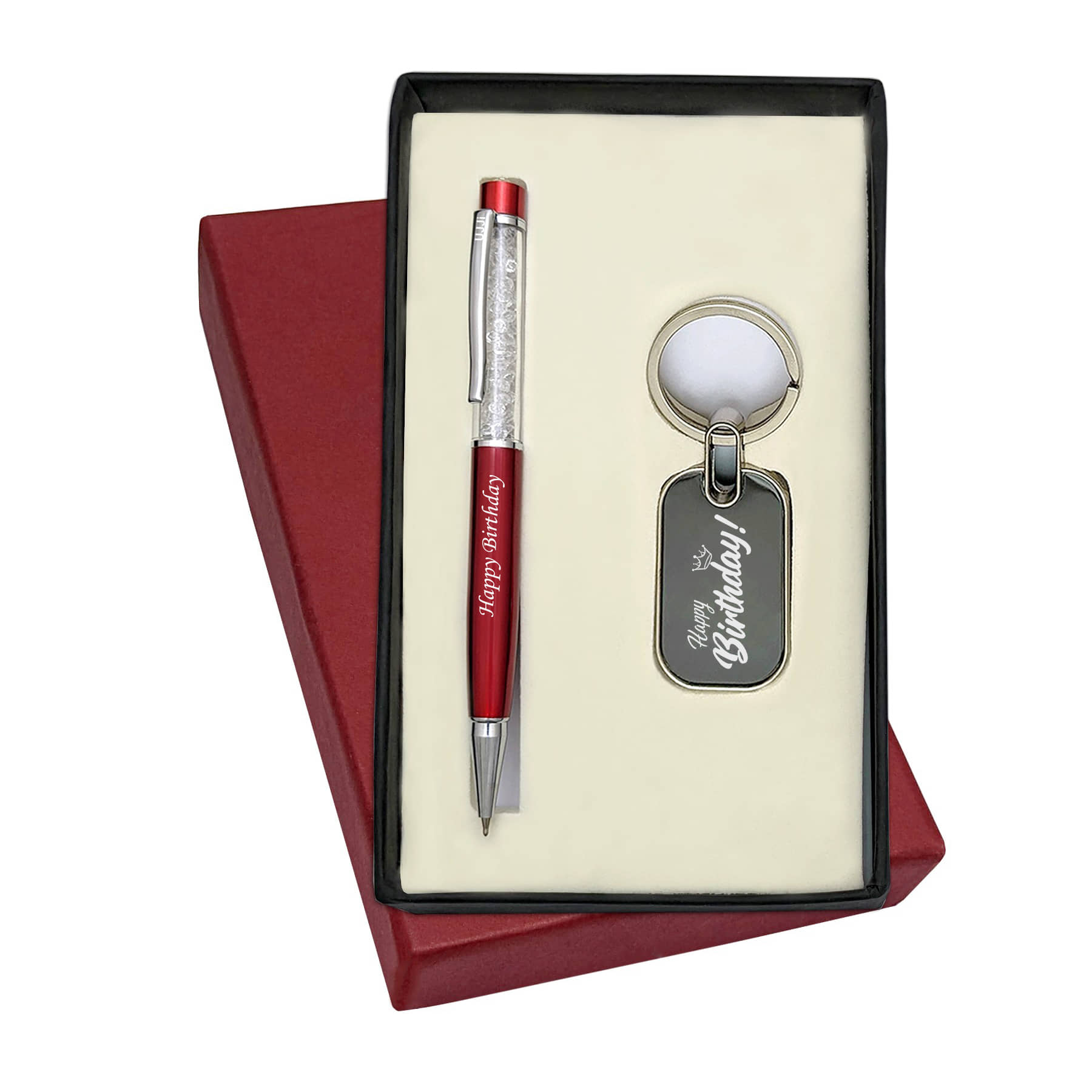 UJJi Happy Birthday Printed  2in1 Combo with Cristal Red Ball Pen with Keychain