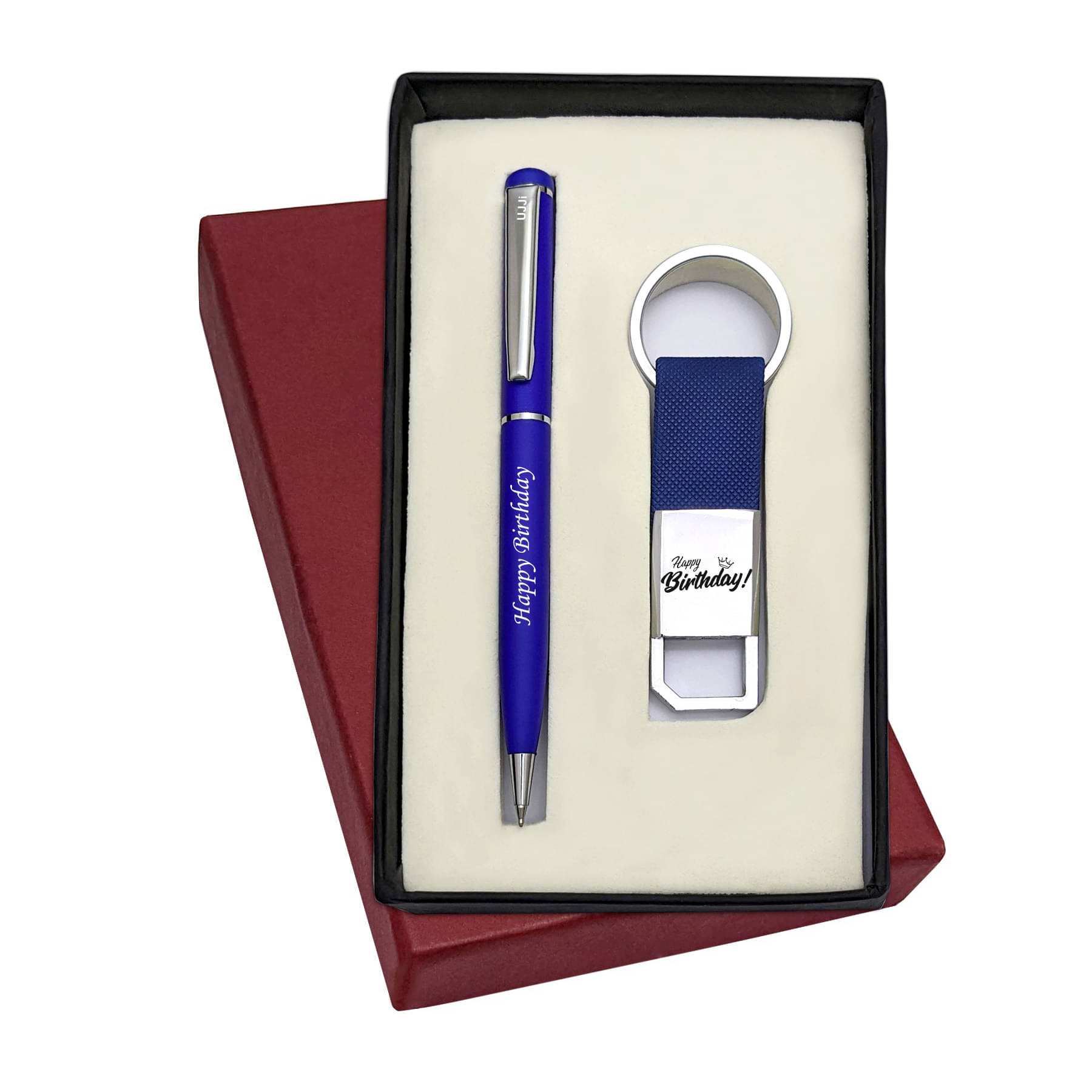     			UJJi Happy Birthday Printed Slim Design Blue Color Metal Ball Pen & Hook Keychain