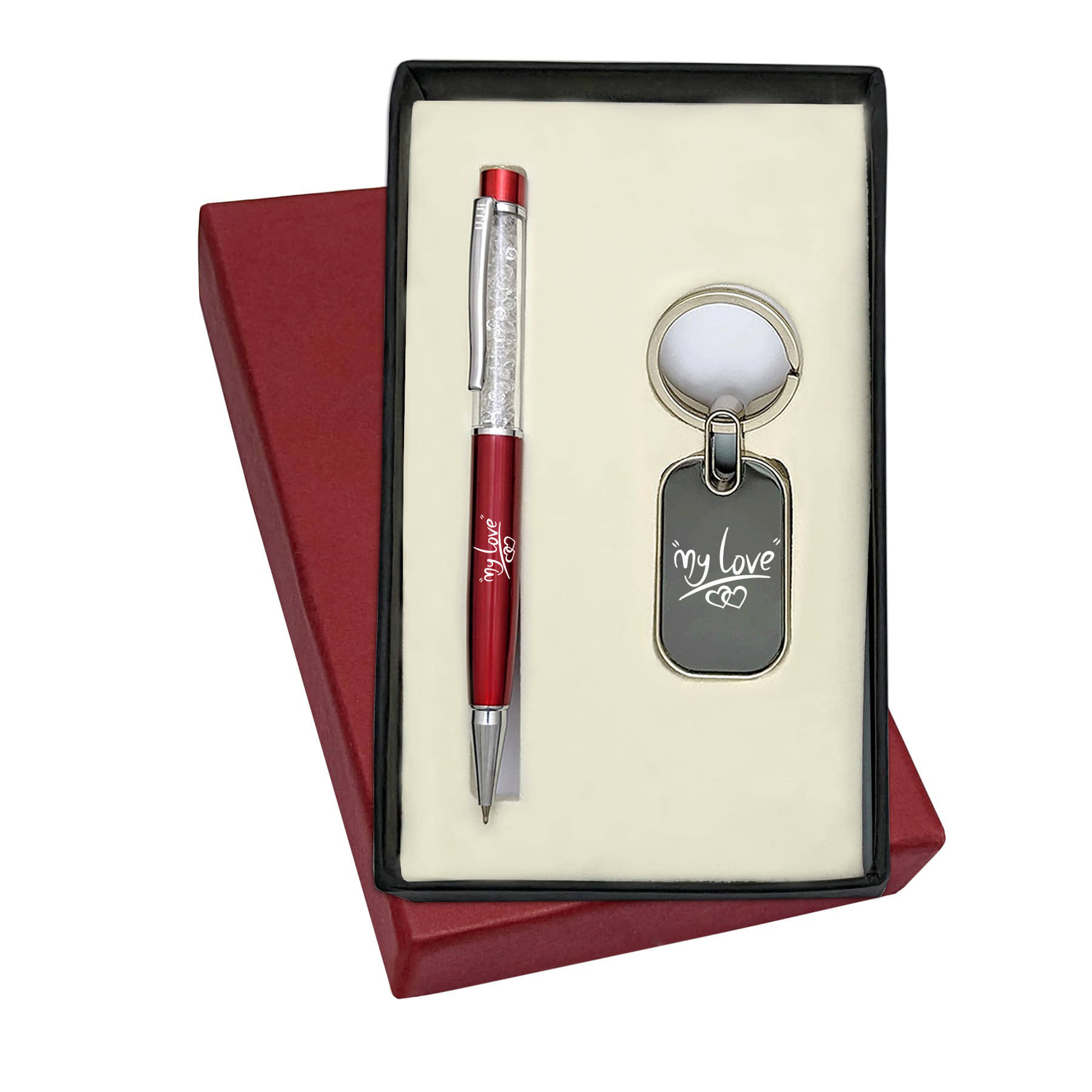 UJJi My Love  2in1 Combo Set with Cristal Metal Red Body Ball Pen with Keychain