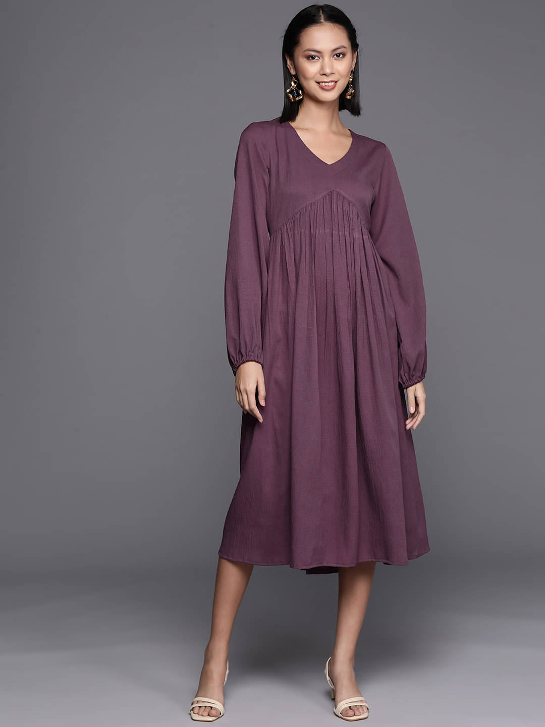     			Varanga Viscose Solid Midi Women's A-line Dress - Mauve ( Pack of 1 )