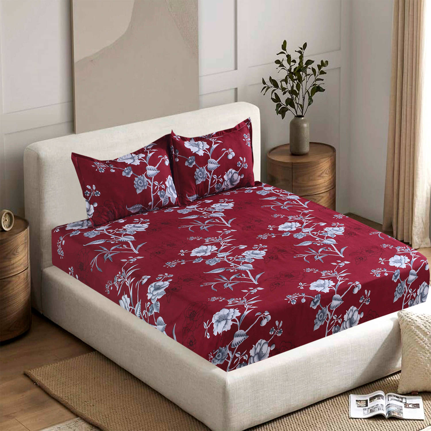     			Welhouse India Cotton 1 Double Bedsheet with 2 Pillow Covers ( Maroon )