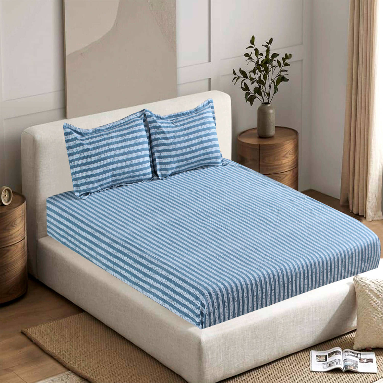 Welhouse India Cotton 1 Double Bedsheet with 2 Pillow Covers ( Blue ) Welhouse India Cotton 1 Double Bedsheet with 2 Pillow Covers ( Blue )