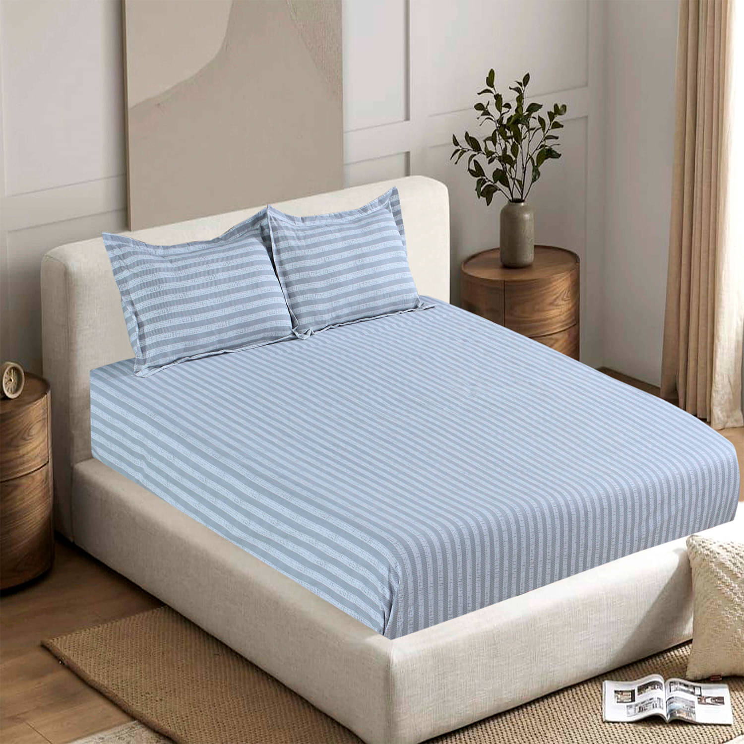     			Welhouse India Cotton 1 Double Bedsheet with 2 Pillow Covers ( Blue )