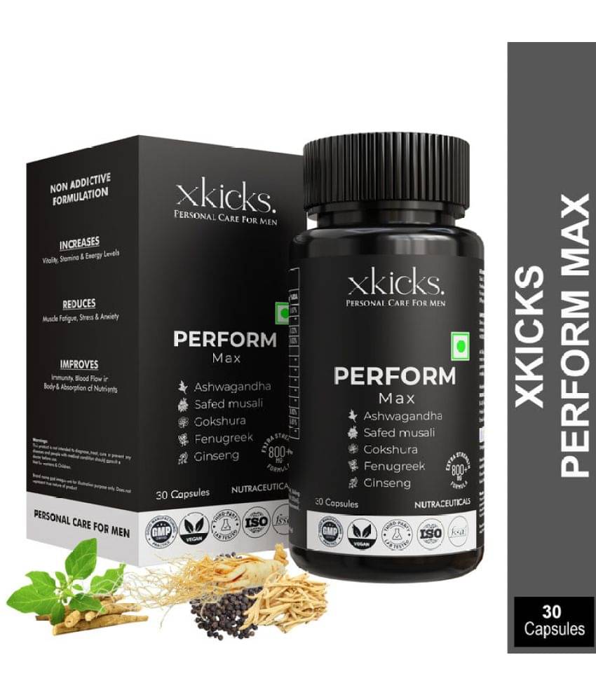     			Xkicks 820+Mg Natural Testosterone Supplement For Men with Ashwagandha, Safed Musli, Gokshura, Fenugreek, Piperine & Ginseng |Boost Performance & Muscle Strength | Testo Power | 30 Veg capsules