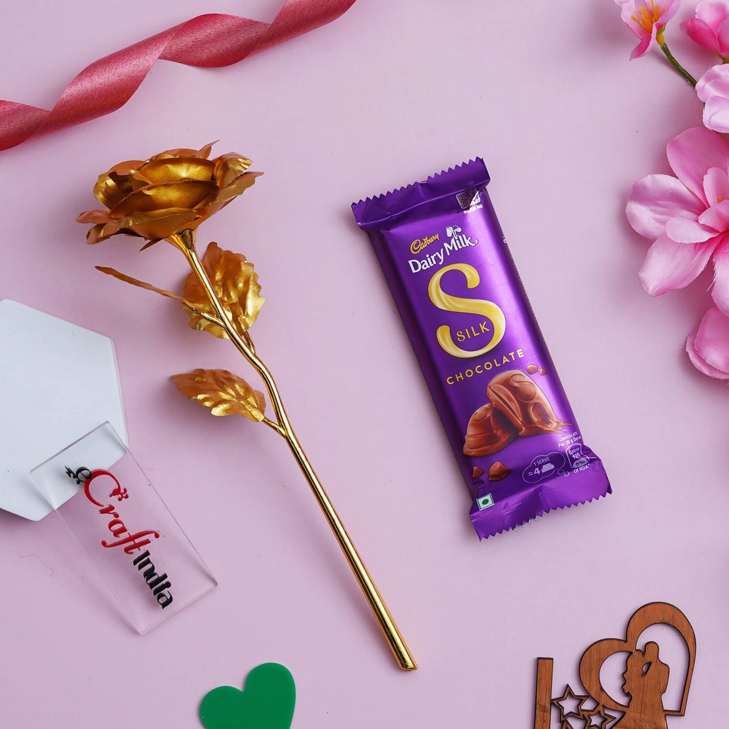 eCraftIndia Golden Rose Valentine's Day Gift & Cadbury Dairy Milk Silk Chocolate-400gm eCraftIndia Golden Rose Valentine's Day Gift & Cadbury Dairy Milk Silk Chocolate-400gm
