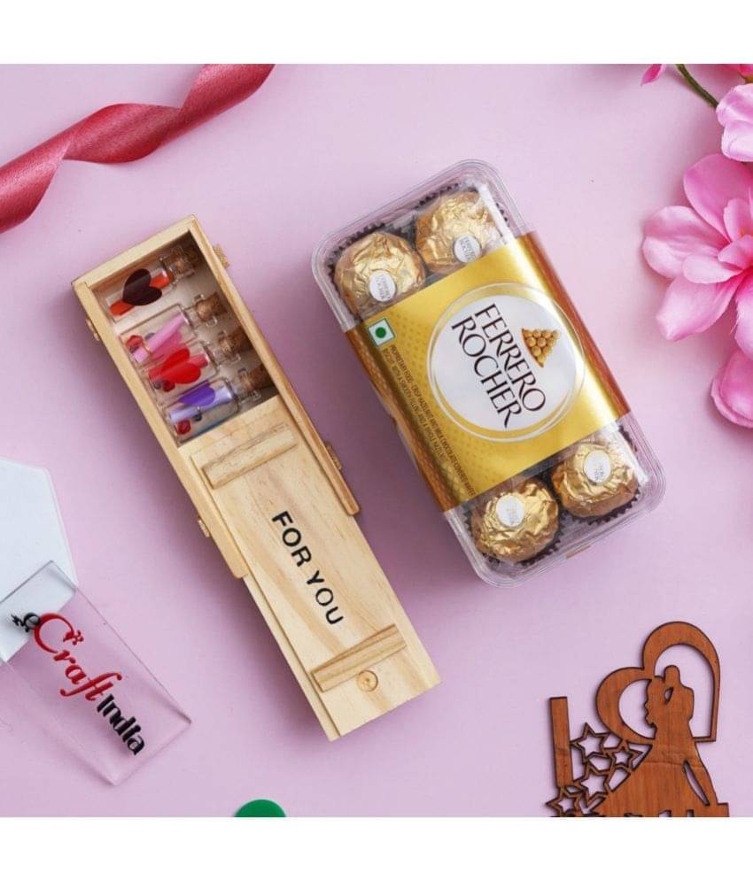 eCraftIndia Wooden Box "For You" with 7 Messages Gift & Ferrero Rocher Chocolates-400gm     			eCraftIndia Wooden Box "For You" with 7 Messages Gift & Ferrero Rocher Chocolates-400gm