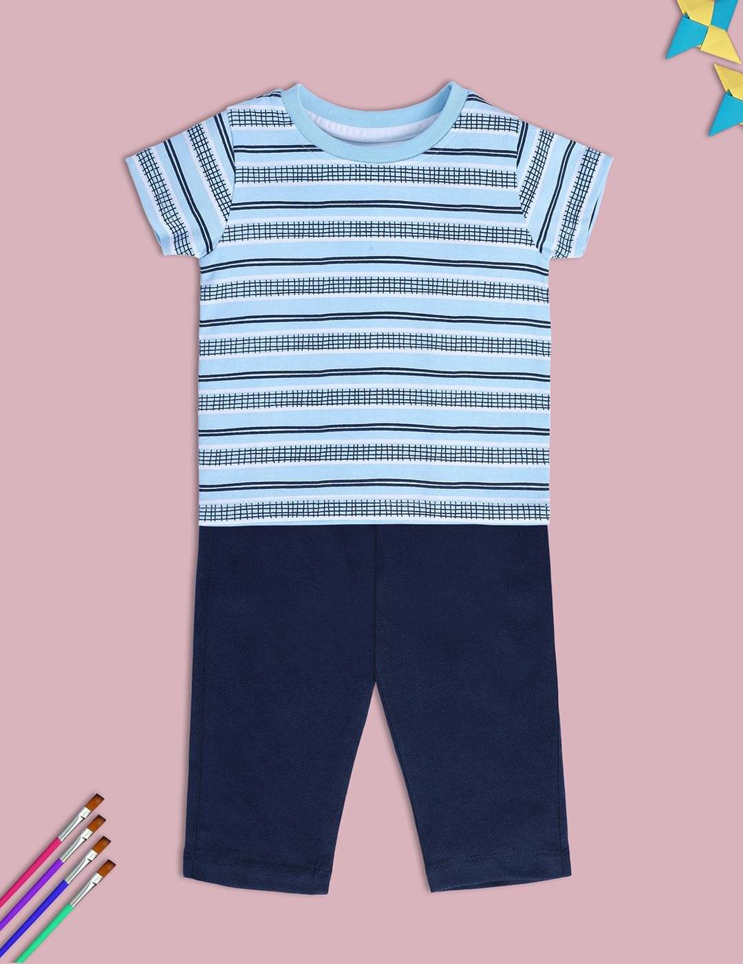    			miniklub Pack of 2 Baby Boys Cotton T-Shirt & Trouser ( Blue )