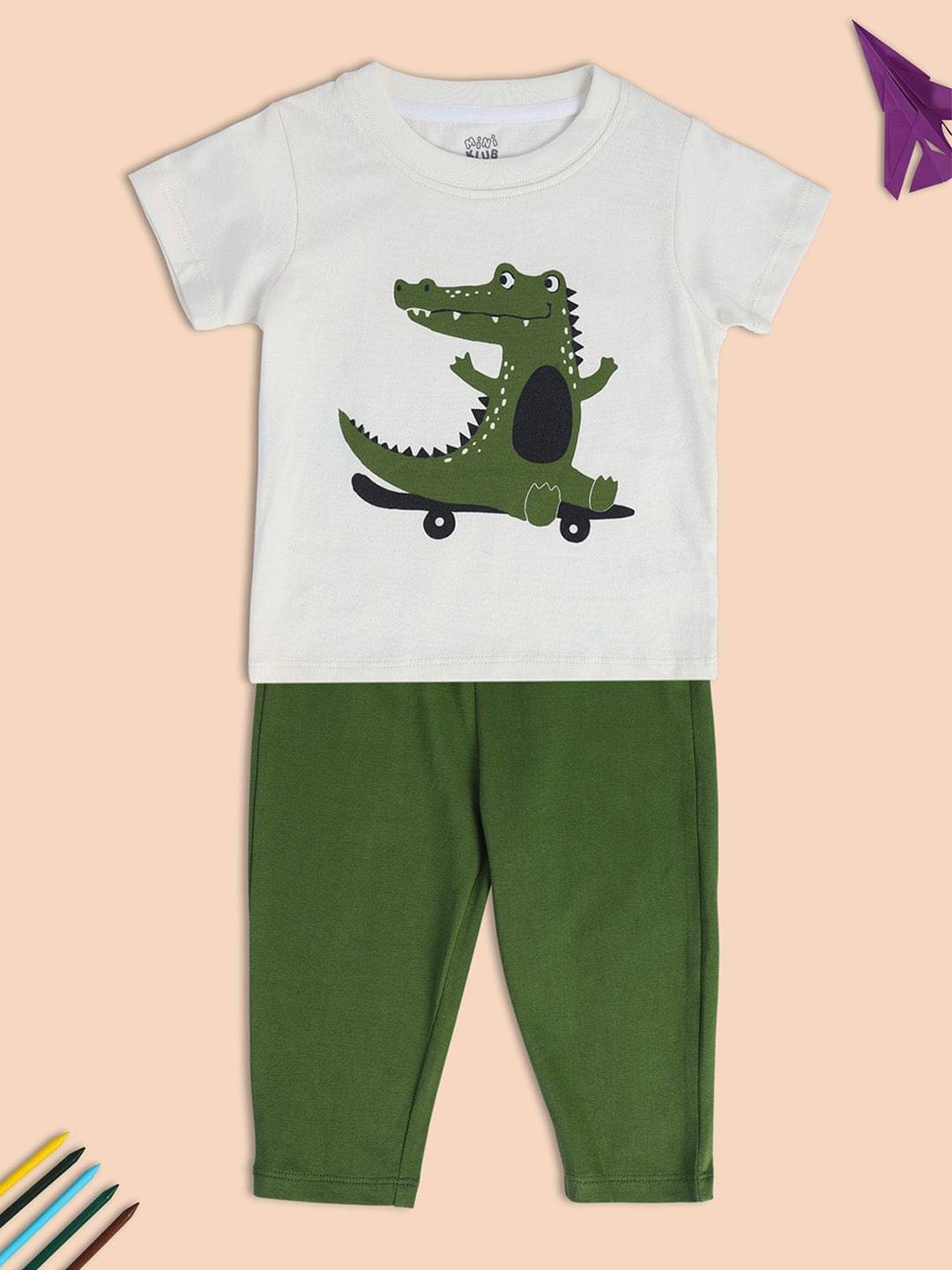     			miniklub Pack of 2 Baby Boys Cotton T-Shirt & Trouser ( White )