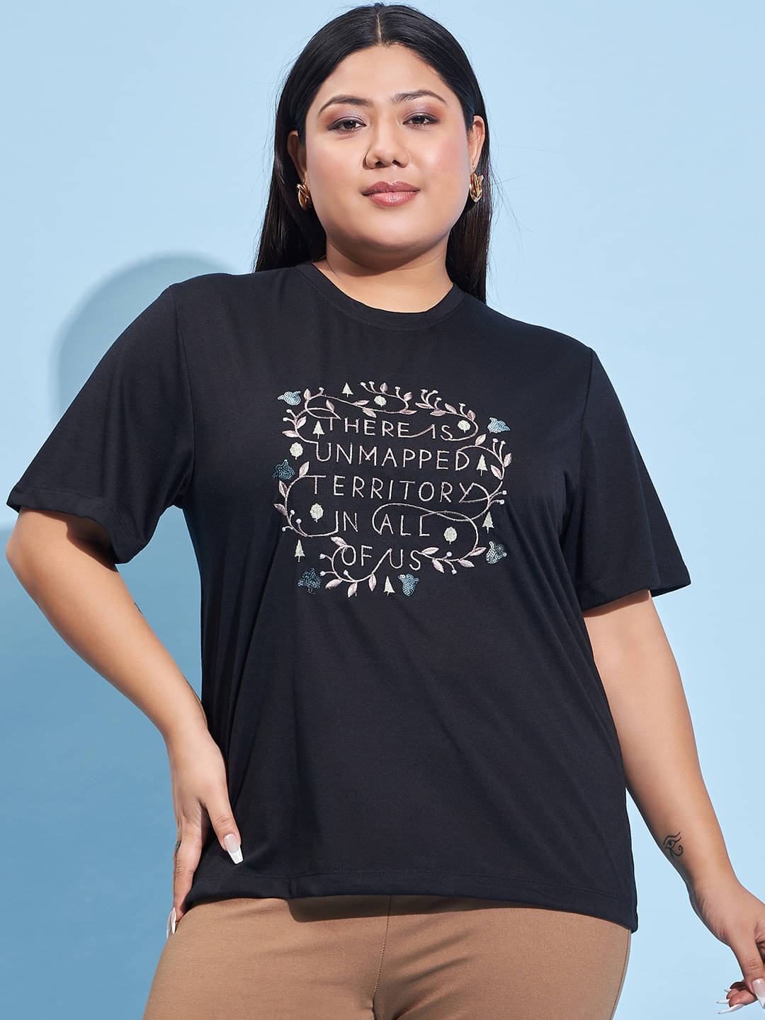     			AUSTIVO Women's Cotton Blend Regular Top ( Black )