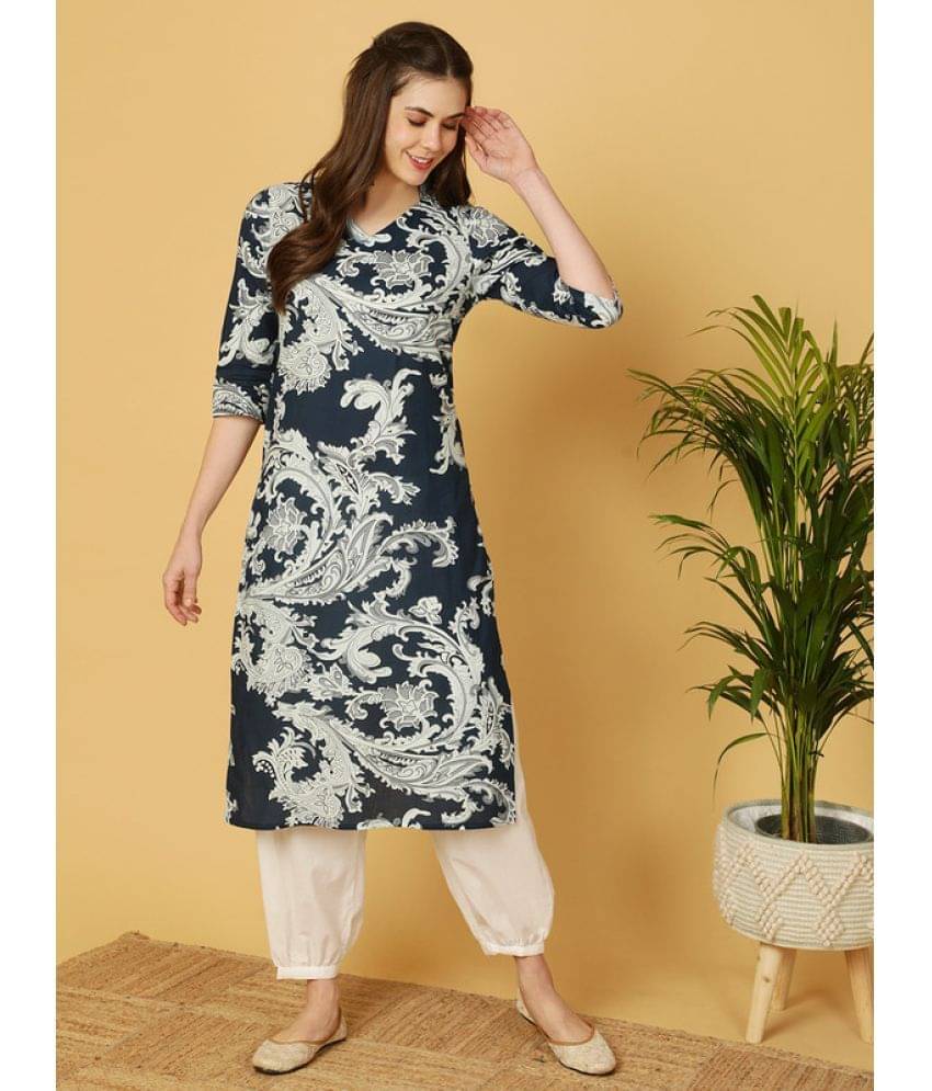 Antaran Cotton Printed Kurti With Salwar Women's Stitched Salwar Suit - Navy Blue ( Pack of 1 )     			Antaran Cotton Printed Kurti With Salwar Women's Stitched Salwar Suit - Navy Blue ( Pack of 1 )