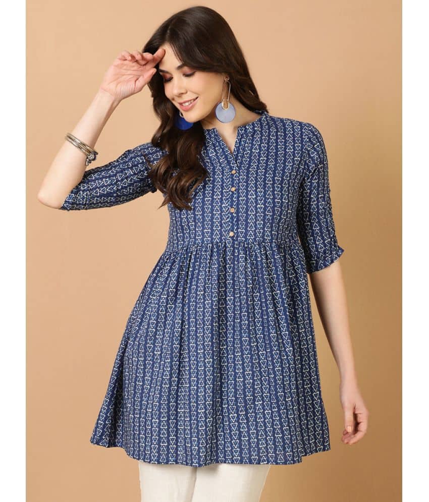 Antaran Cotton Printed Straight Women's Kurti - Blue ( Pack of 1 ) - Kurtis, Tunics | Buy online on ZillyBuy
