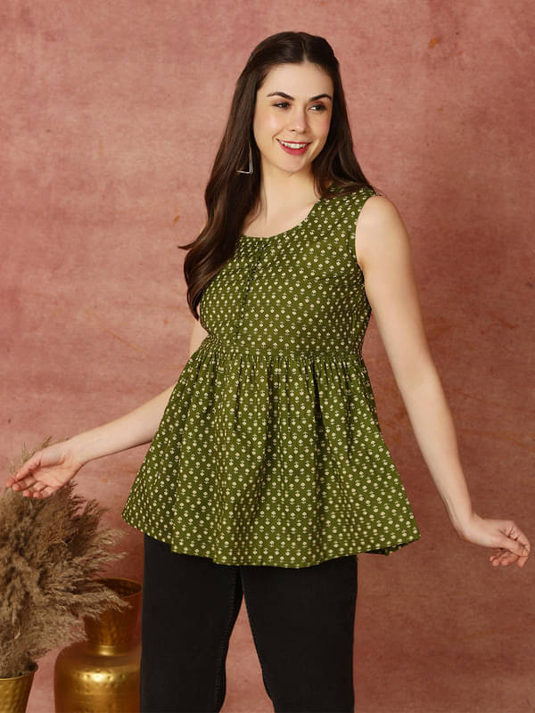 Antaran Women's Cotton Regular Top ( Green ) Antaran Women's Cotton Regular Top ( Green )