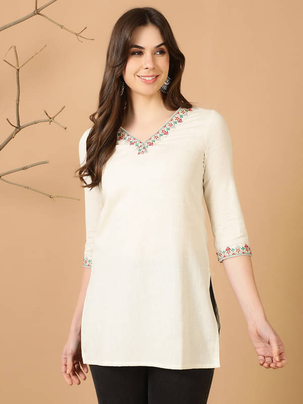     			Antaran Women's Cotton Regular Top ( Off White )