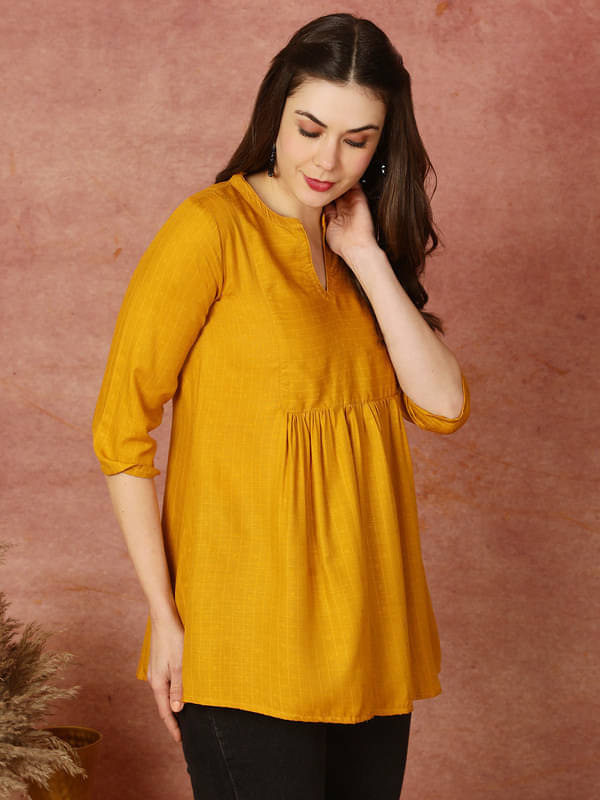 Antaran Rayon Solid Straight Women's Kurti - Yellow ( Pack of 1 ) Antaran Rayon Solid Straight Women's Kurti - Yellow ( Pack of 1 )