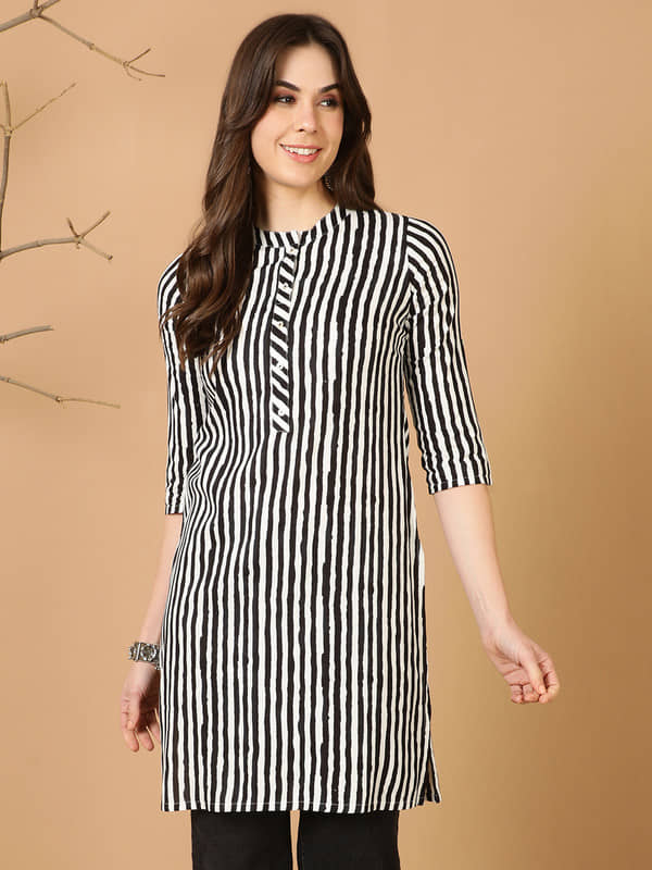 Antaran Rayon Striped Straight Women's Kurti - Multicolor ( Pack of 1 ) - Kurtis, Tunics | Buy online on ZillyBuy