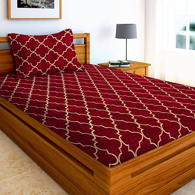 Aazeem Poly Cotton 1 Single Bedsheet with 1 Pillow Cover ( Red )