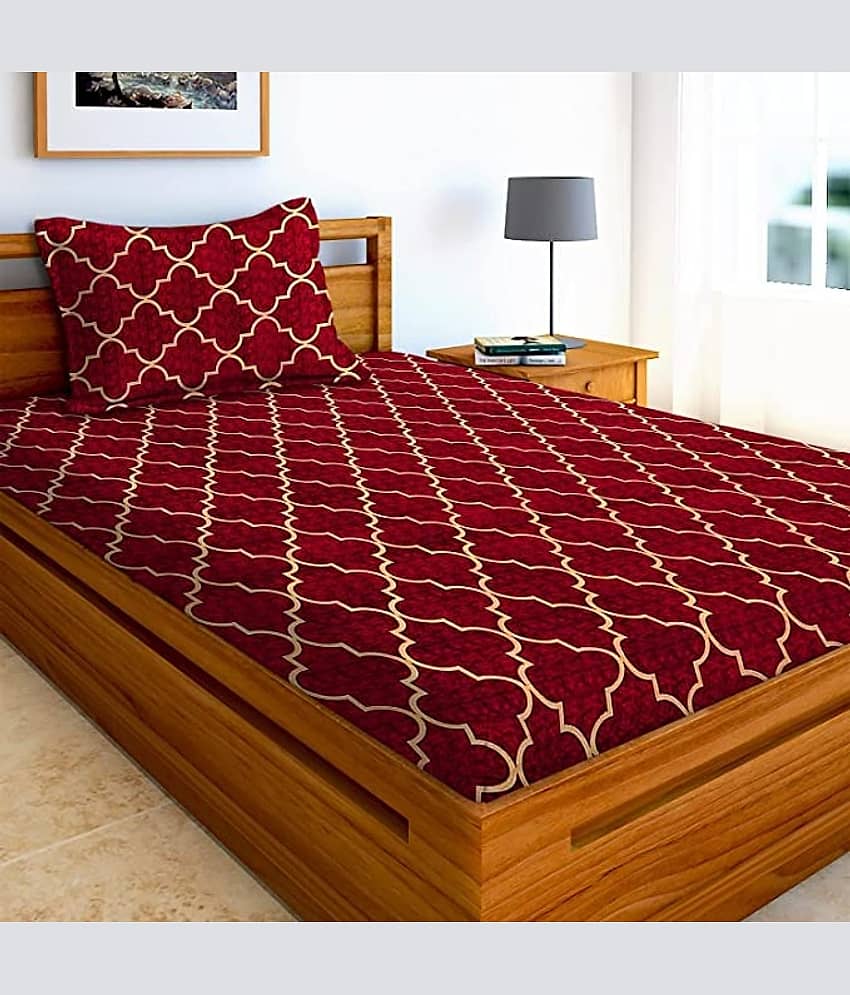 Aazeem Poly Cotton 1 Single Bedsheet with 1 Pillow Cover ( Red )