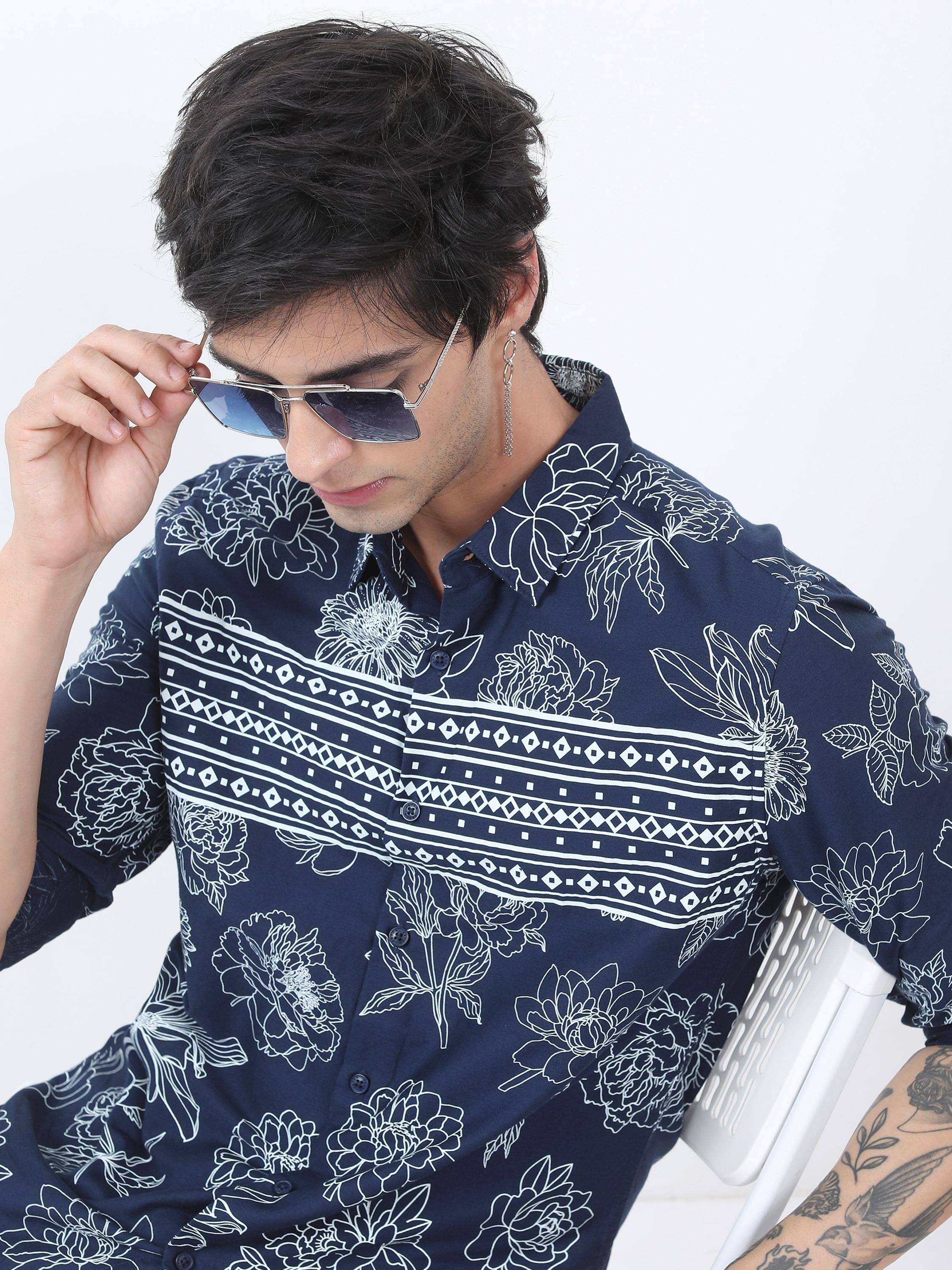     			Ketch 100% Cotton Slim Fit Printed Full Sleeves Men's Casual Shirt - Navy Blue ( Pack of 1 )
