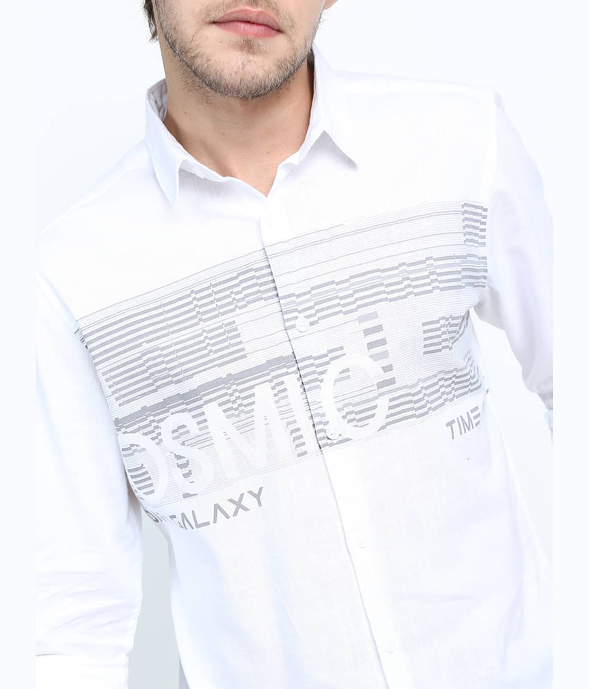 Ketch 100% Cotton Slim Fit Printed Full Sleeves Men's Casual Shirt - White ( Pack of 1 )