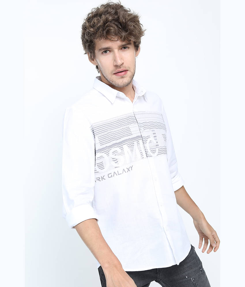 Ketch 100% Cotton Slim Fit Printed Full Sleeves Men's Casual Shirt - White ( Pack of 1 )