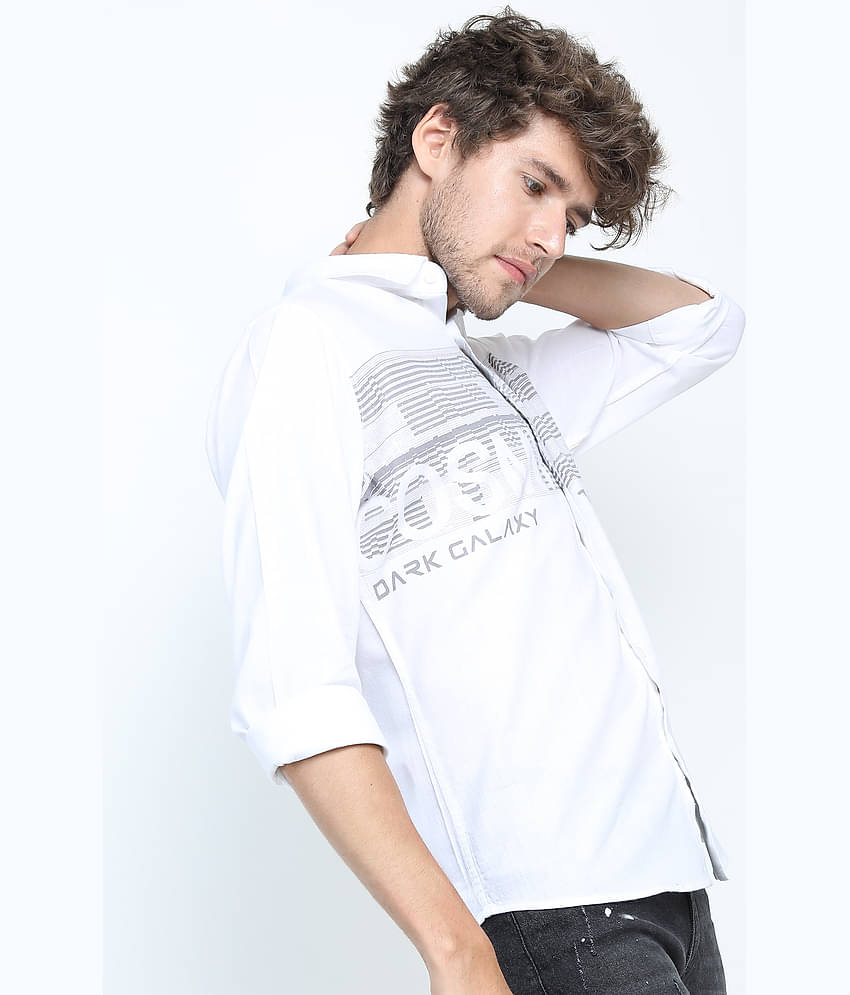 Ketch 100% Cotton Slim Fit Printed Full Sleeves Men's Casual Shirt - White ( Pack of 1 )