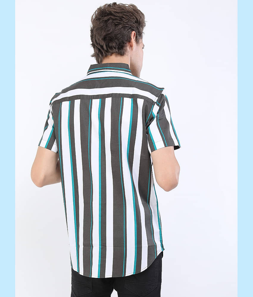 Ketch 100% Cotton Slim Fit Striped Half Sleeves Men's Casual Shirt - Grey ( Pack of 1 )