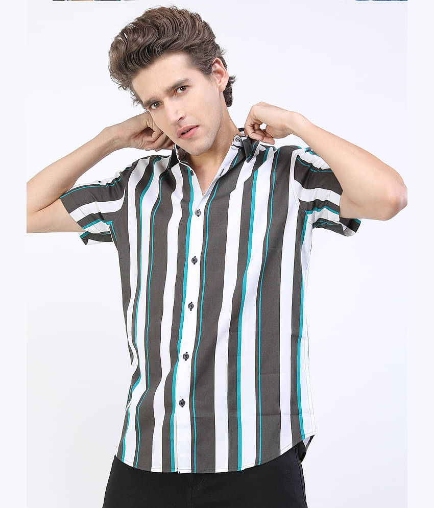 Ketch 100% Cotton Slim Fit Striped Half Sleeves Men's Casual Shirt - Grey ( Pack of 1 )