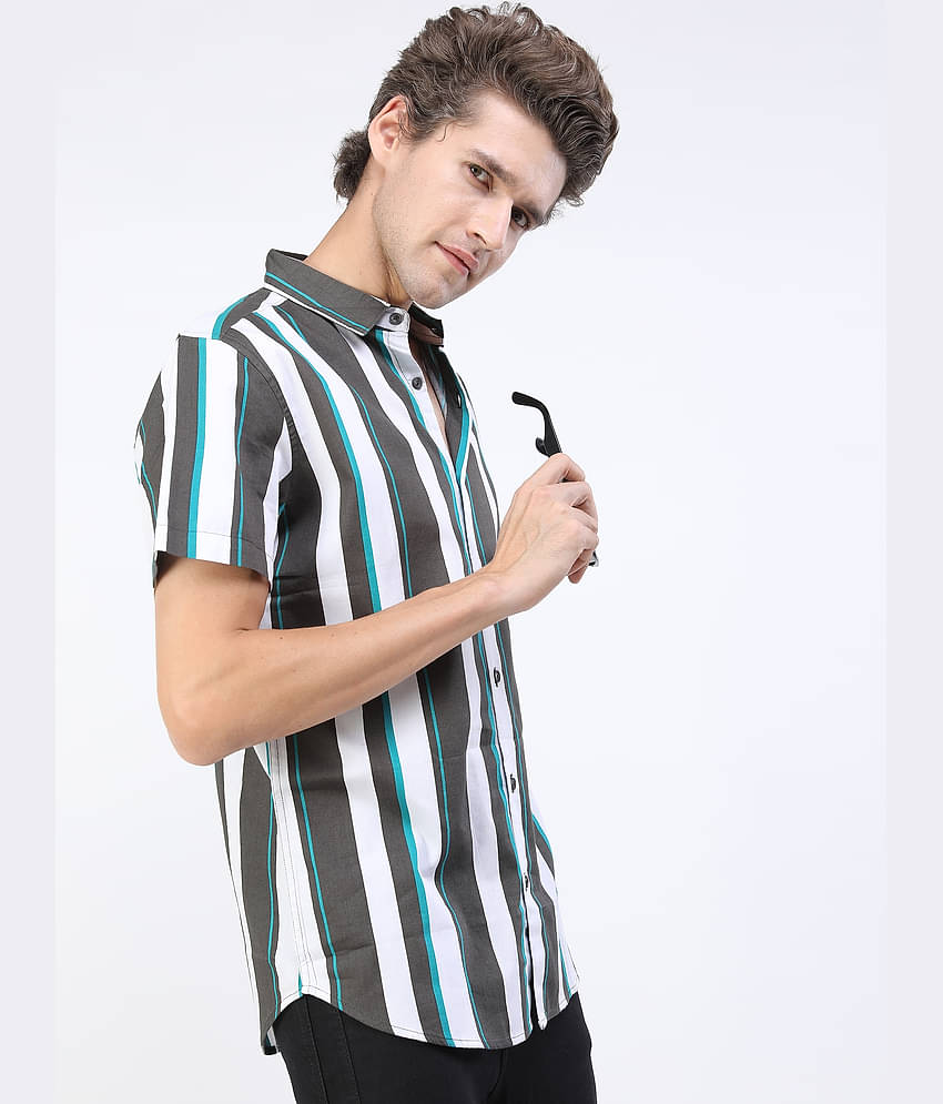 Ketch 100% Cotton Slim Fit Striped Half Sleeves Men's Casual Shirt - Grey ( Pack of 1 )