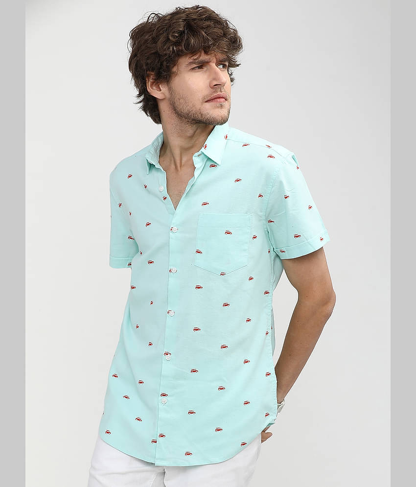 Ketch 100% Cotton Slim Fit Printed Half Sleeves Men's Casual Shirt - Blue ( Pack of 1 )