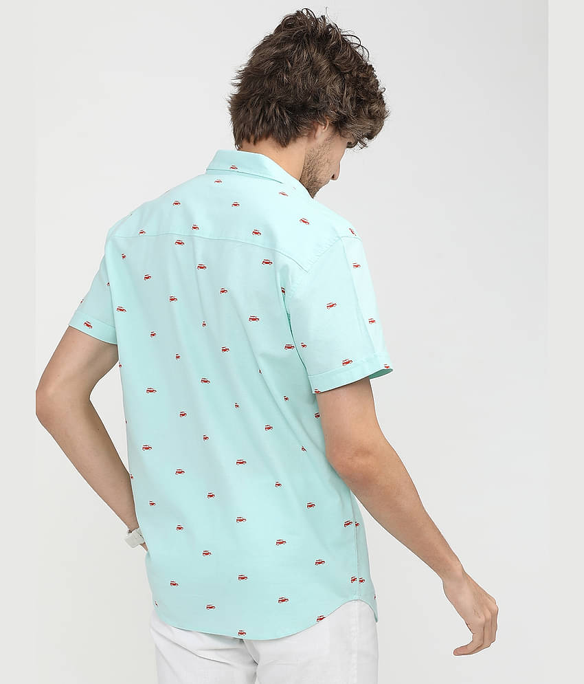 Ketch 100% Cotton Slim Fit Printed Half Sleeves Men's Casual Shirt - Blue ( Pack of 1 )