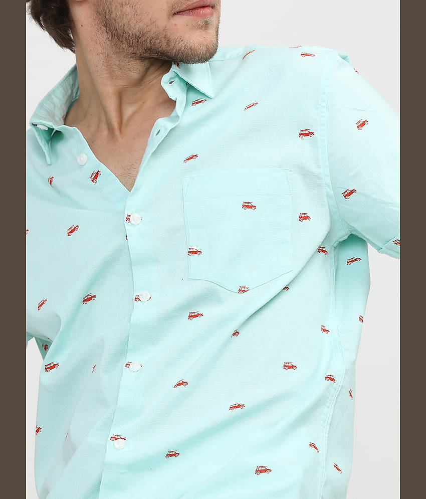 Ketch 100% Cotton Slim Fit Printed Half Sleeves Men's Casual Shirt - Blue ( Pack of 1 )