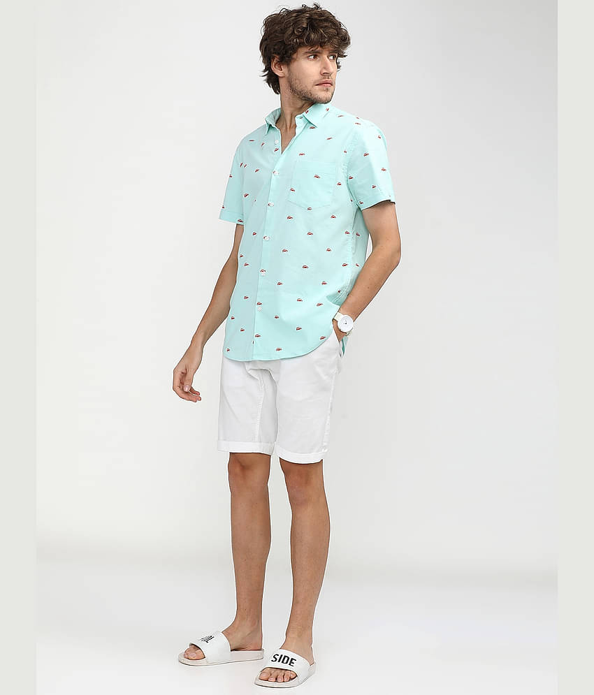 Ketch 100% Cotton Slim Fit Printed Half Sleeves Men's Casual Shirt - Blue ( Pack of 1 )