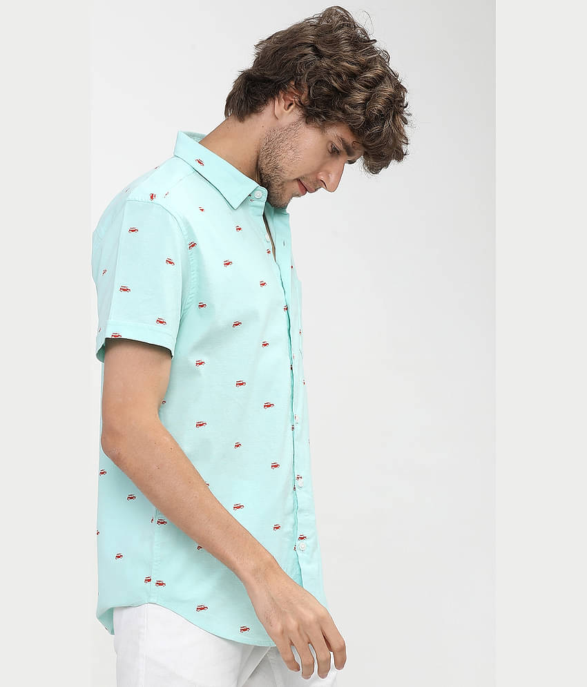 Ketch 100% Cotton Slim Fit Printed Half Sleeves Men's Casual Shirt - Blue ( Pack of 1 )