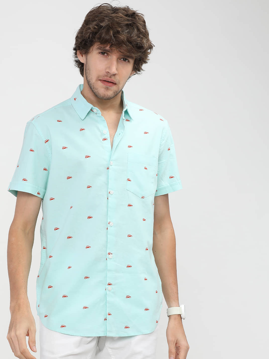 Ketch 100% Cotton Slim Fit Printed Half Sleeves Men's Casual Shirt - Blue ( Pack of 1 )
