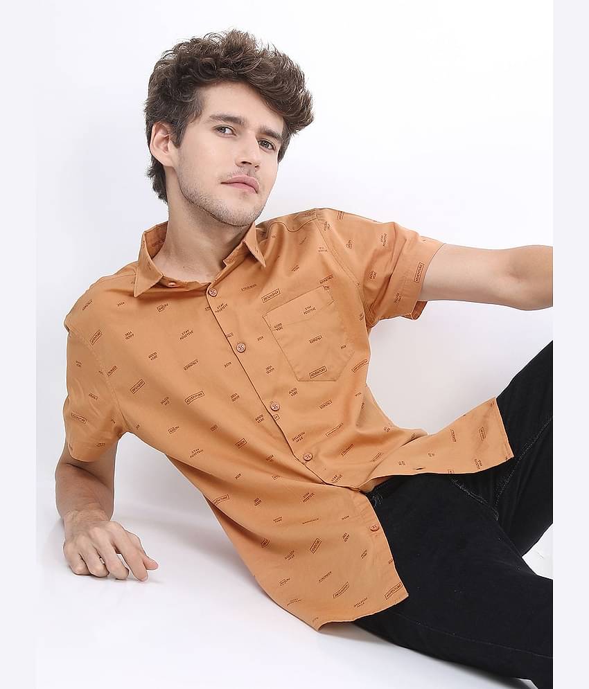 Ketch 100% Cotton Slim Fit Printed Half Sleeves Men's Casual Shirt - Rust ( Pack of 1 )