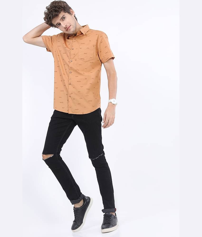 Ketch 100% Cotton Slim Fit Printed Half Sleeves Men's Casual Shirt - Rust ( Pack of 1 )
